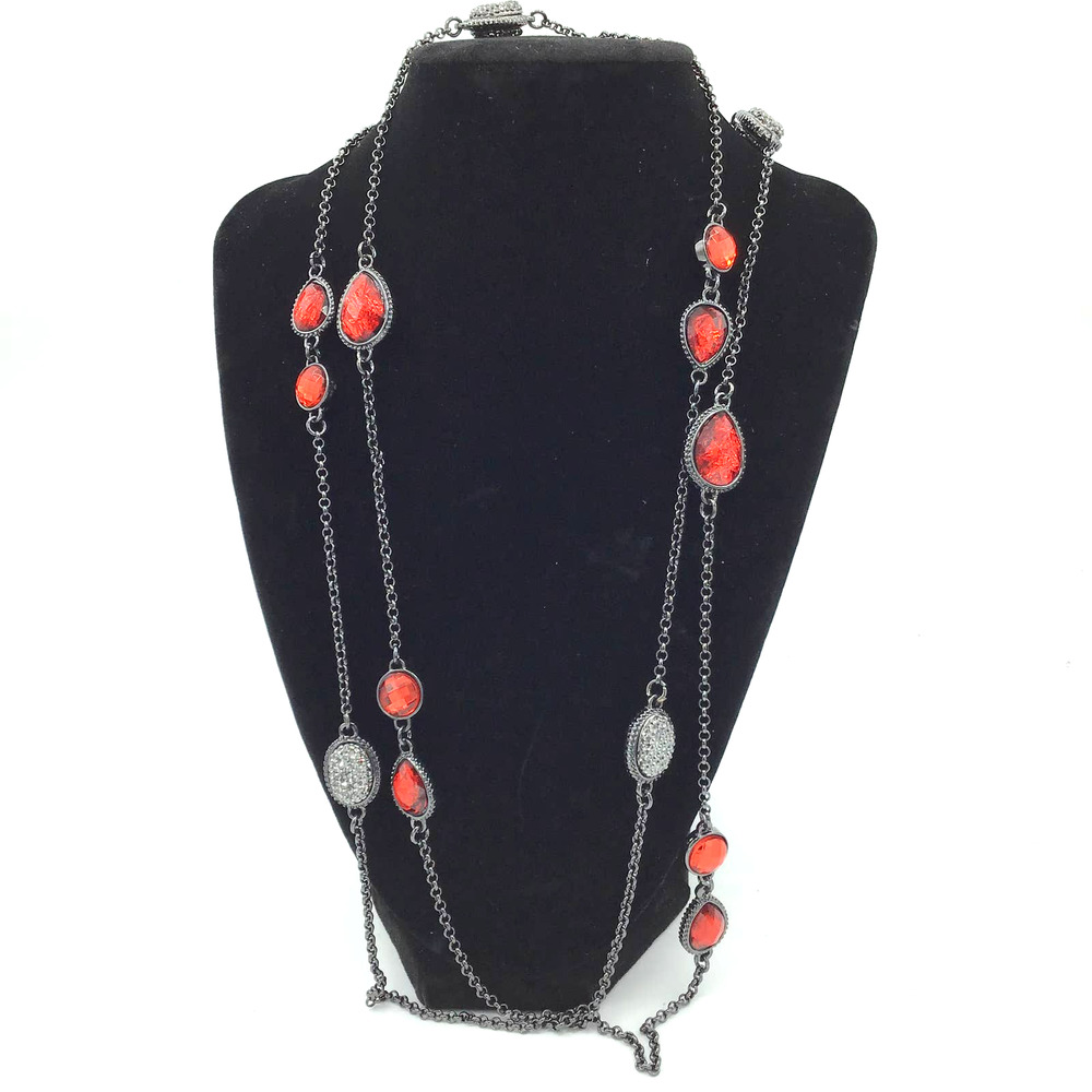 Ballet Black Chain Red & Black Rhinestone Necklace